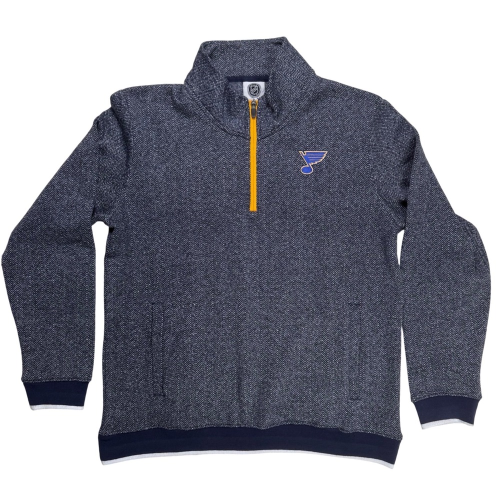 NHL St Louis Blues Youth L 12/14 Herringbone QuarterZip Pullover Navy‎ 1451707